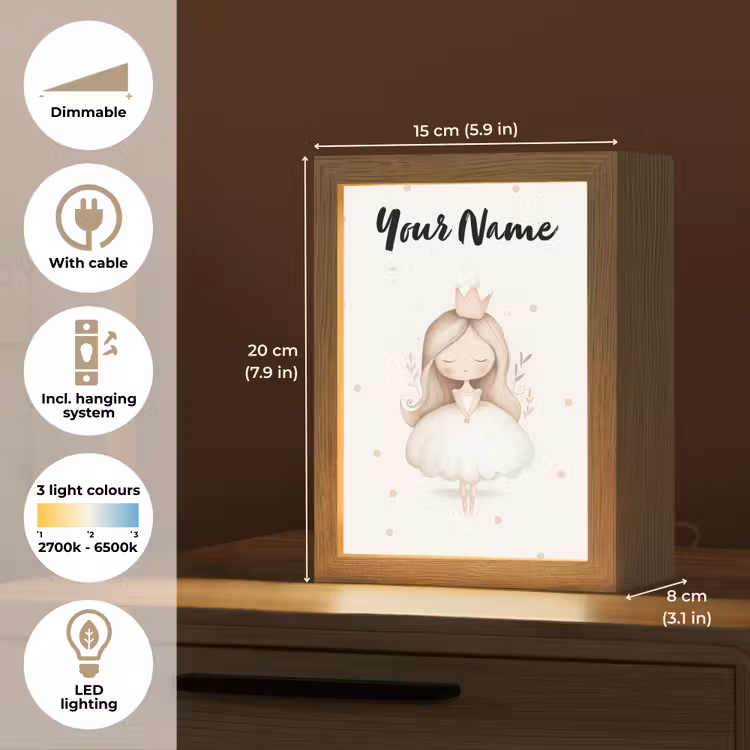 Blaadjes - Ballerina - Stippen - Kroon Light Box met kabel (Kinderlampje) klein -USP_EN