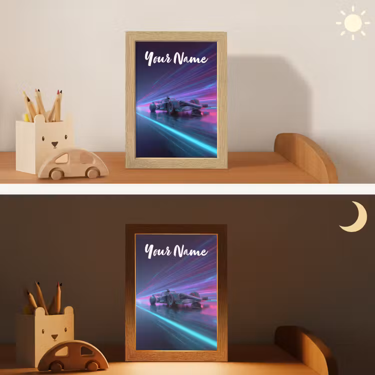 Lichtstralen - Neon - Racewagen - Paars Light Box met kabel (Kinderlampje) klein -sfeer3_kind