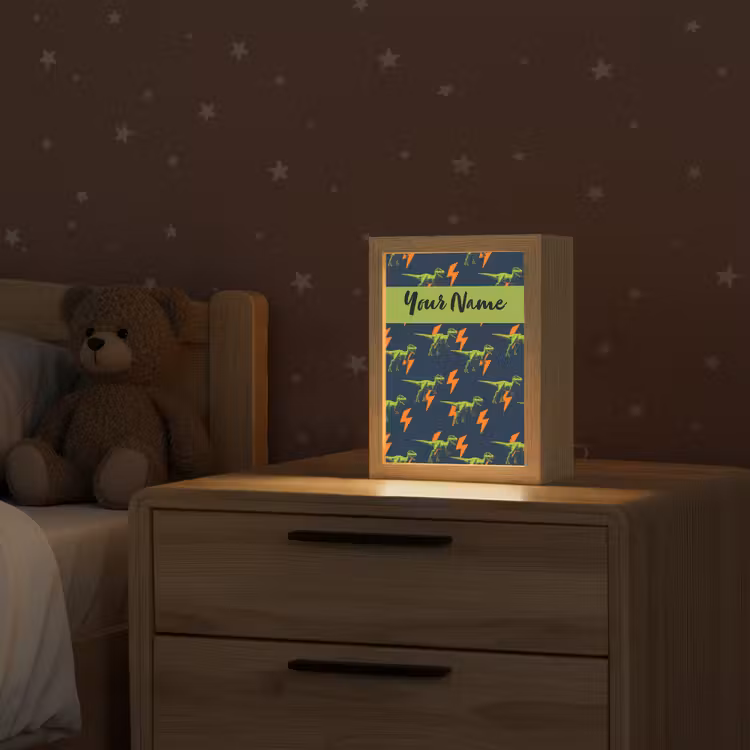 Bliksemschichten - Oranje - Dino - Patroon Light Box met kabel (Kinderlampje) klein -sfeer1_kind