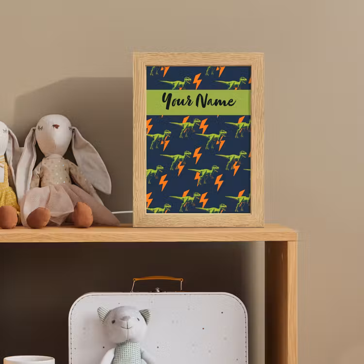 Bliksemschichten - Oranje - Dino - Patroon Light Box met kabel (Kinderlampje) klein -sfeer2_kind