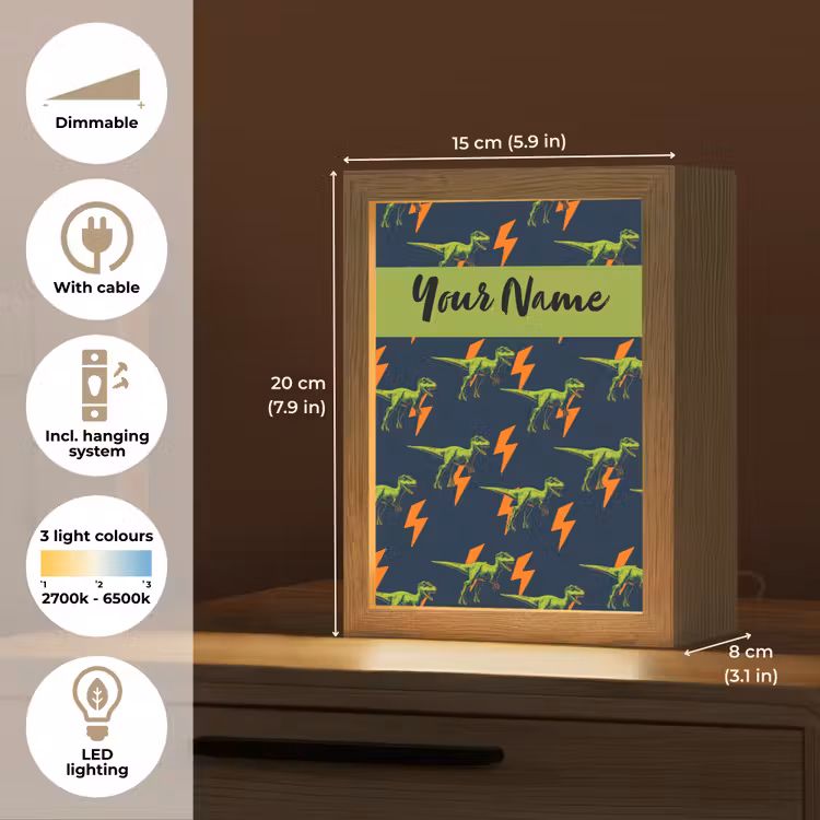 Bliksemschichten - Oranje - Dino - Patroon Light Box met kabel (Kinderlampje) klein -USP_EN