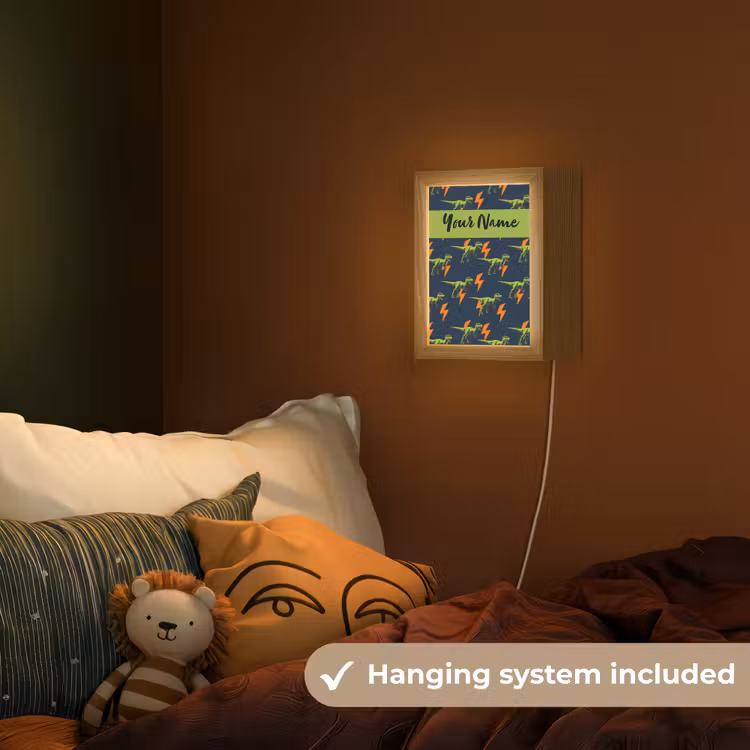 Bliksemschichten - Oranje - Dino - Patroon Light Box met kabel (Kinderlampje) klein -sfeer5_kind_EN