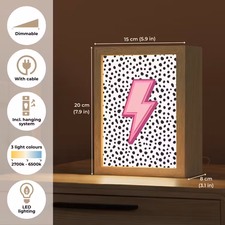 Bliksem - Roze - Stippen Light Box met kabel (Kinderlampje) klein -USP_EN