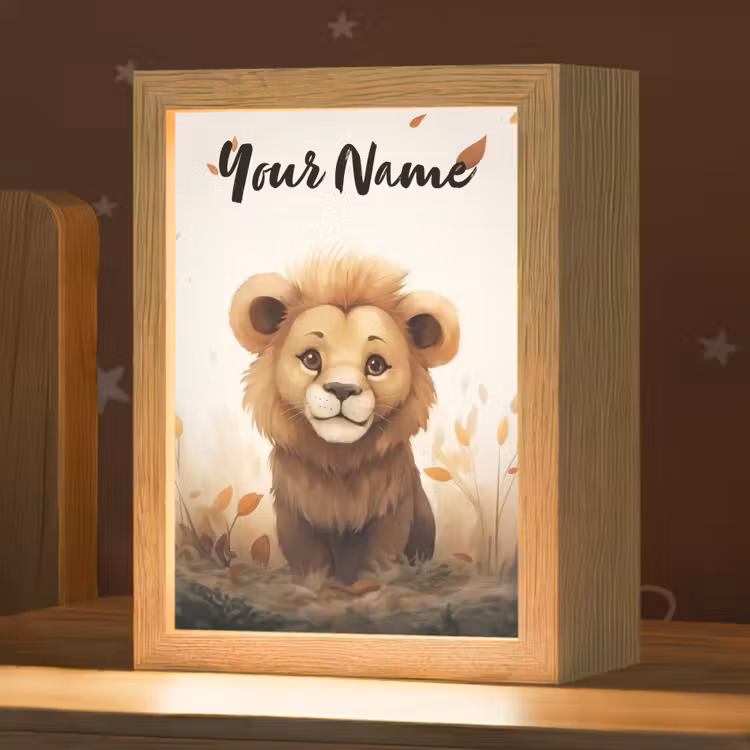 Leeuw - Dieren - Kinderen - Bruin - Meisje Light Box met kabel (Kinderlampje) klein -zzz_3d_website