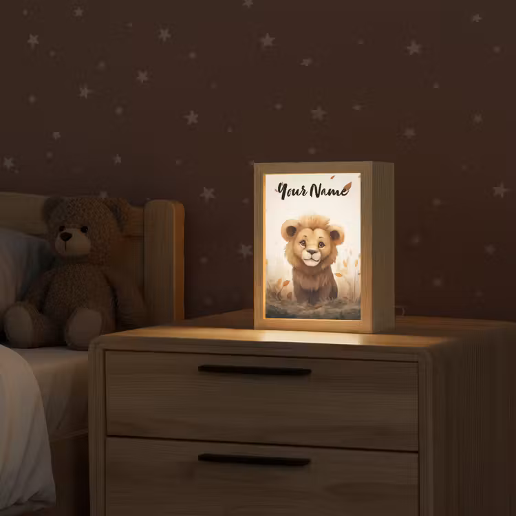 Leeuw - Dieren - Kinderen - Bruin - Meisje Light Box met kabel (Kinderlampje) klein -sfeer1_kind