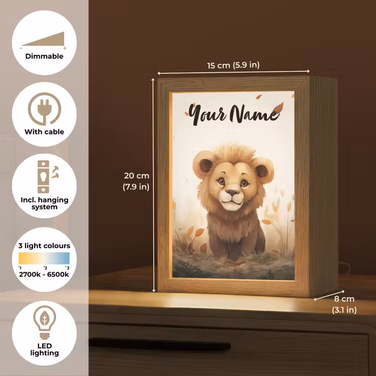 Leeuw - Dieren - Kinderen - Bruin - Meisje Light Box met kabel (Kinderlampje) klein -USP_EN
