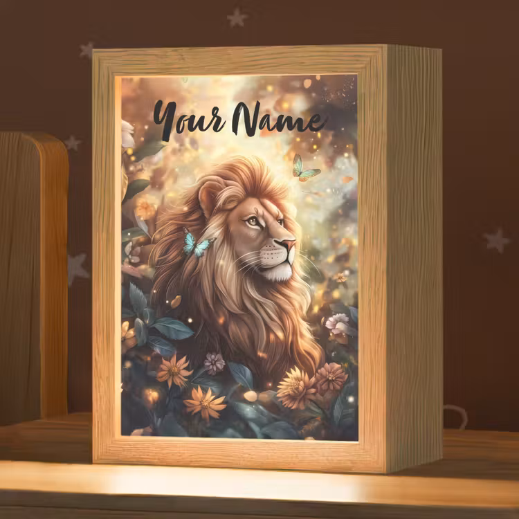 Leeuw - Dieren - Bloemen - Jungle Light Box met kabel (Kinderlampje) klein -zzz_3d_website