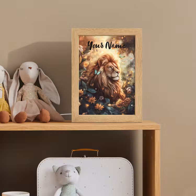 Leeuw - Dieren - Bloemen - Jungle Light Box met kabel (Kinderlampje) klein -sfeer2_kind