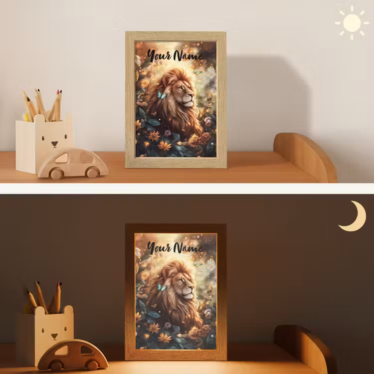 Leeuw - Dieren - Bloemen - Jungle Light Box met kabel (Kinderlampje) klein -sfeer3_kind