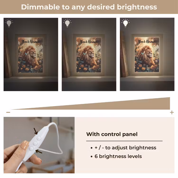 Leeuw - Dieren - Bloemen - Jungle Light Box met kabel (Kinderlampje) klein -USP_dimbaarEN