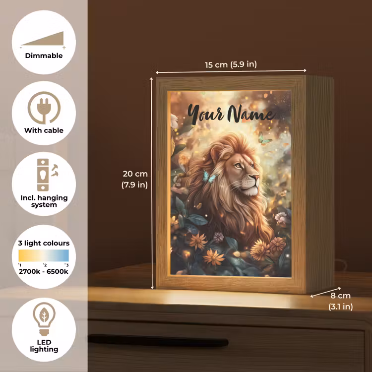 Leeuw - Dieren - Bloemen - Jungle Light Box met kabel (Kinderlampje) klein -USP_EN