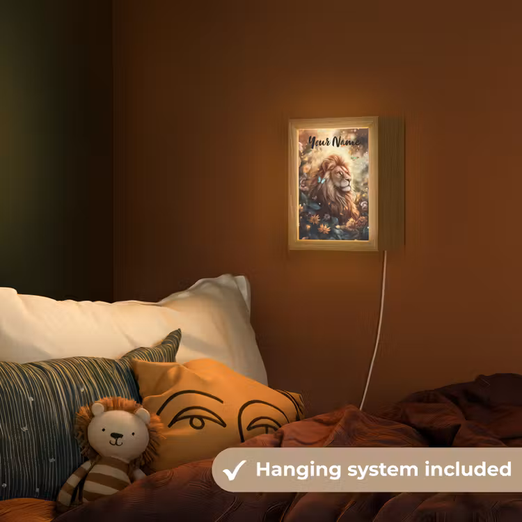 Leeuw - Dieren - Bloemen - Jungle Light Box met kabel (Kinderlampje) klein -sfeer5_kind_EN