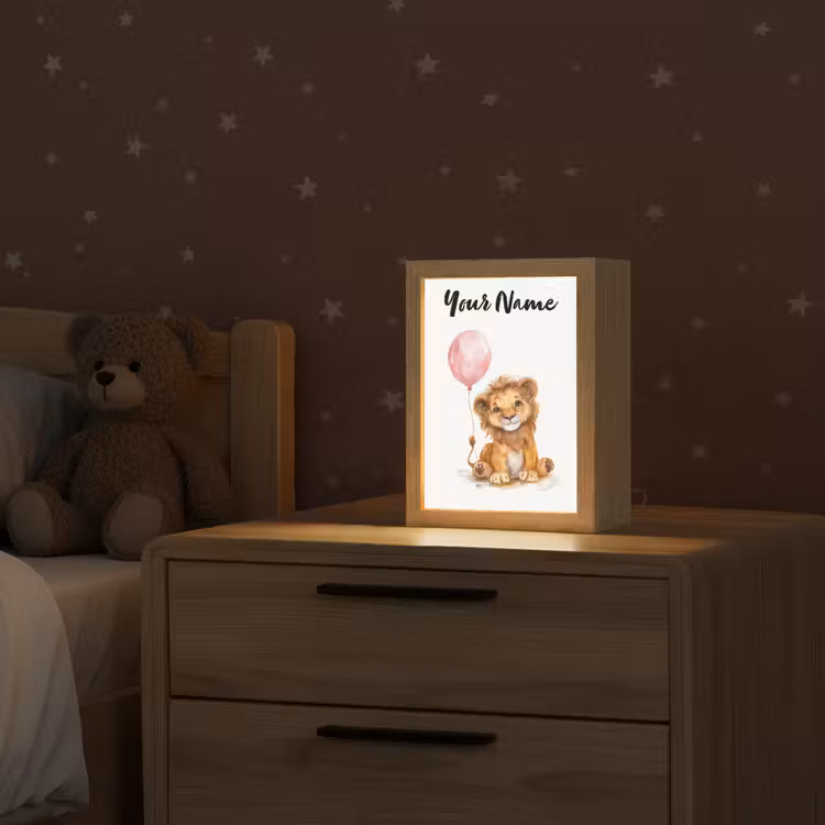 Leeuw - Baby dier - Dieren - Roze ballon Light Box met kabel (Kinderlampje) klein -sfeer1_kind