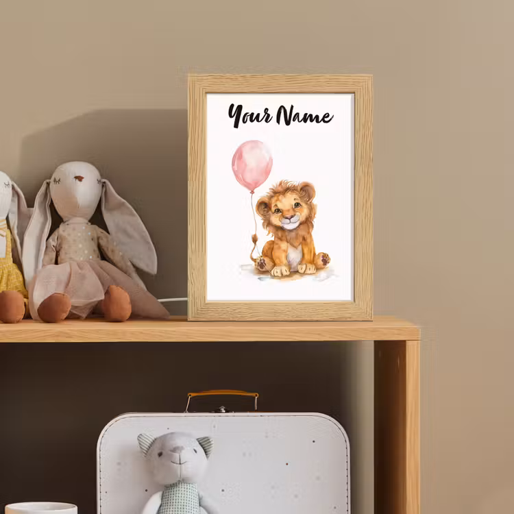 Leeuw - Baby dier - Dieren - Roze ballon Light Box met kabel (Kinderlampje) klein -sfeer2_kind