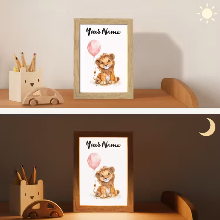 Leeuw - Baby dier - Dieren - Roze ballon Light Box met kabel (Kinderlampje) klein -sfeer3_kind