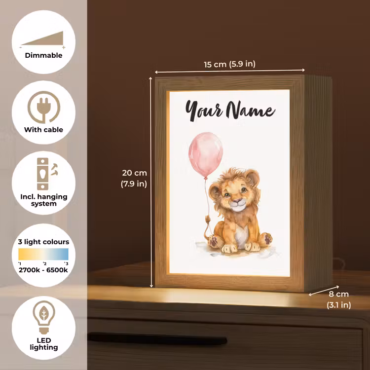 Leeuw - Baby dier - Dieren - Roze ballon Light Box met kabel (Kinderlampje) klein -USP_EN