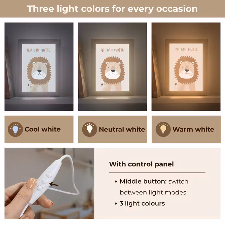 Leeuw - Beige - Dier - Moedig - Quote Light Box met kabel (Kinderlampje) klein -USP_lichtkleurEN