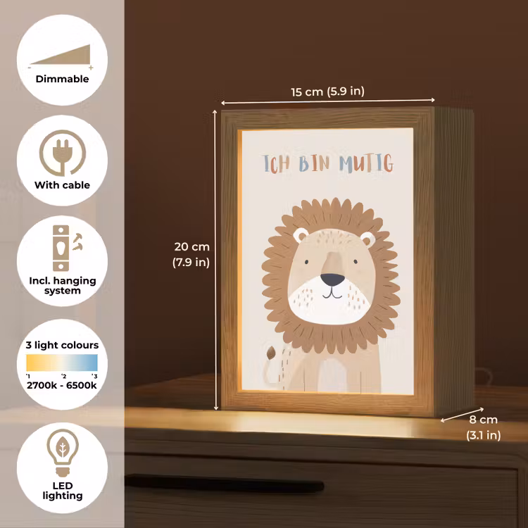 Leeuw - Beige - Dier - Moedig - Quote Light Box met kabel (Kinderlampje) klein -USP_EN