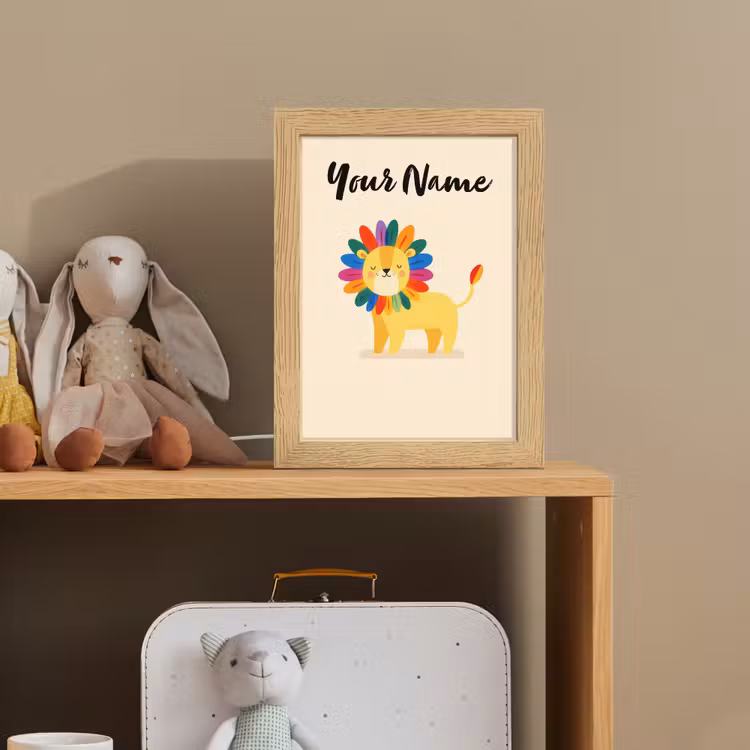 Leeuw - Kleurrijke manen - Beige Light Box met kabel (Kinderlampje) klein -sfeer2_kind