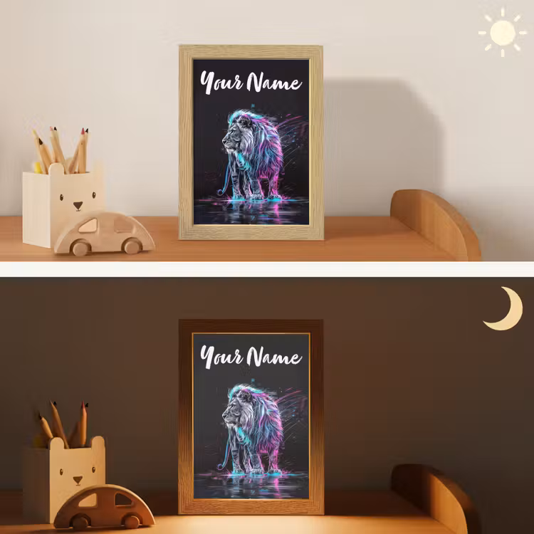 Leeuw - Kleuren - Zwart - Dieren Light Box met kabel (Kinderlampje) klein -sfeer3_kind