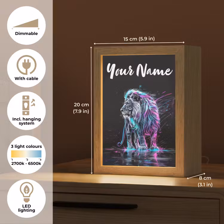 Leeuw - Kleuren - Zwart - Dieren Light Box met kabel (Kinderlampje) klein -USP_EN