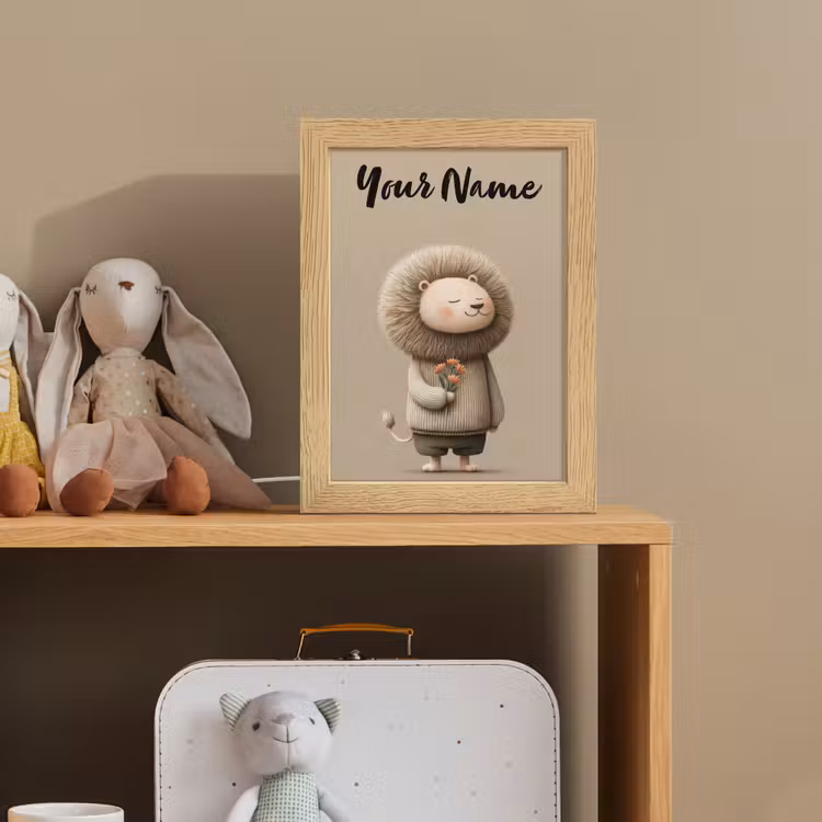 Leeuw - Oranje bloemen - Vriendelijk Light Box met kabel (Kinderlampje) klein -sfeer2_kind