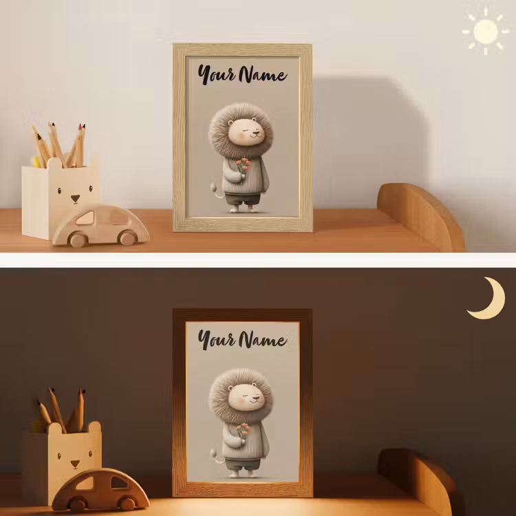 Leeuw - Oranje bloemen - Vriendelijk Light Box met kabel (Kinderlampje) klein -sfeer3_kind