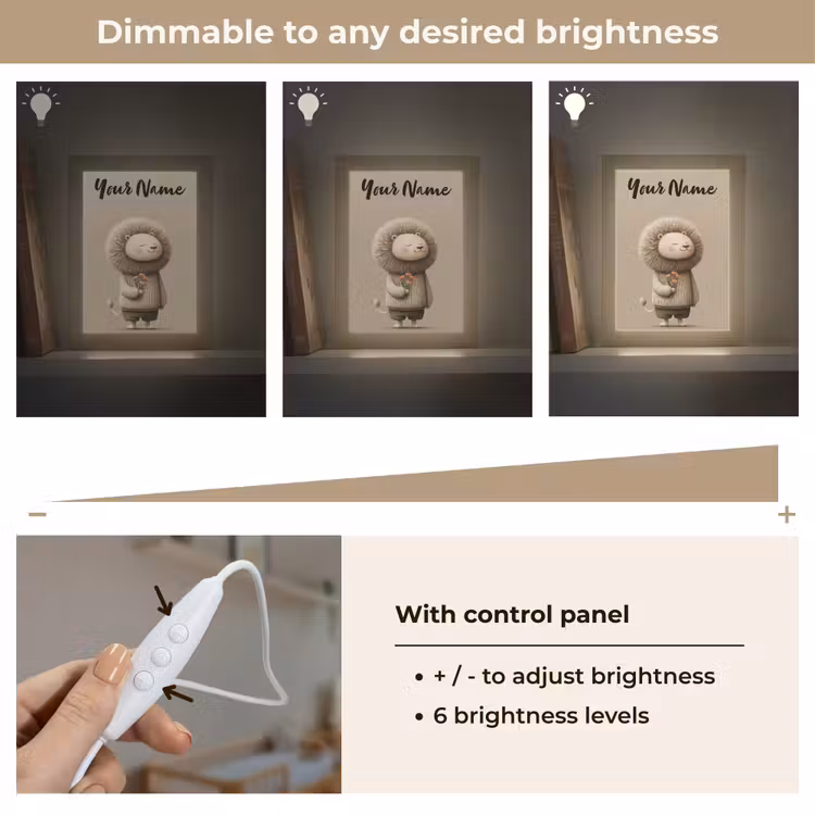 Leeuw - Oranje bloemen - Vriendelijk Light Box met kabel (Kinderlampje) klein -USP_dimbaarEN