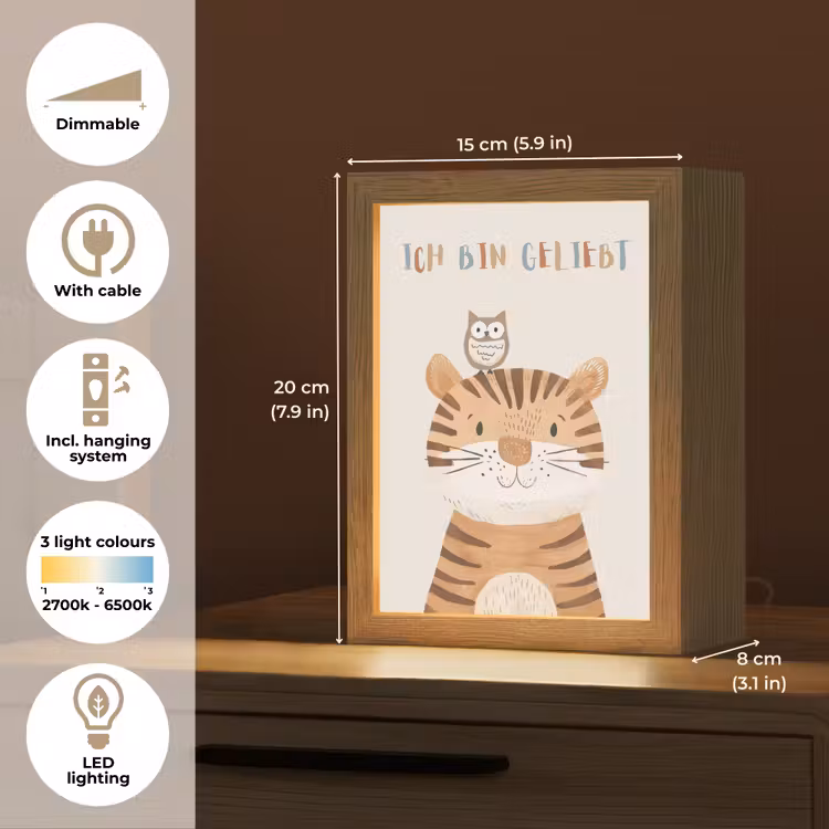 Leeuw - Uil - Beige - Dieren - Quote Light Box met kabel (Kinderlampje) klein -USP_EN