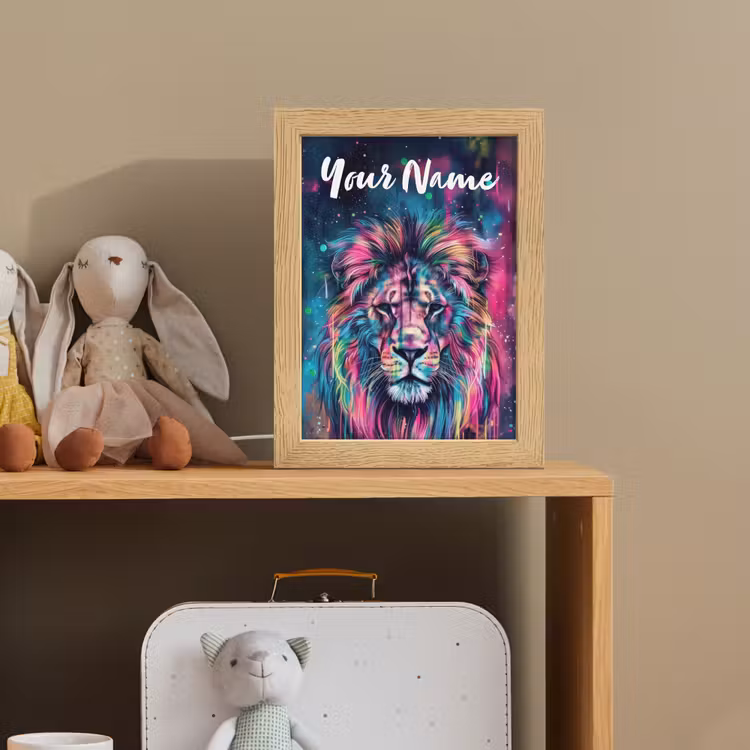 Leeuw - Verf - Kleurrijk - Zwart - Dieren Light Box met kabel (Kinderlampje) klein -sfeer2_kind
