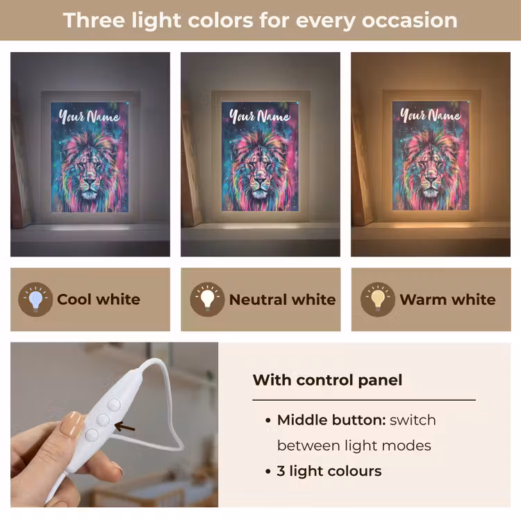 Leeuw - Verf - Kleurrijk - Zwart - Dieren Light Box met kabel (Kinderlampje) klein -USP_lichtkleurEN