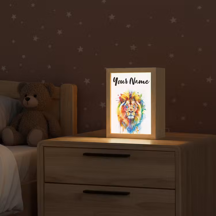 Leeuw - Verf - Kleurrijk - Wit - Dier Light Box met kabel (Kinderlampje) klein -sfeer1_kind
