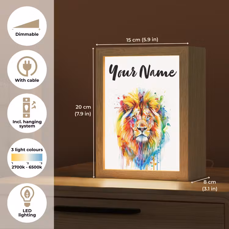 Leeuw - Verf - Kleurrijk - Wit - Dier Light Box met kabel (Kinderlampje) klein -USP_EN