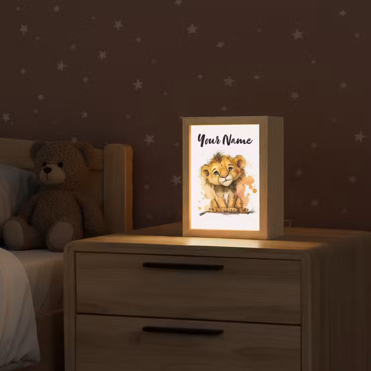 Leeuw - Waterverf - Bruin - Dieren - Meisjes - Jongens Light Box met kabel (Kinderlampje) klein -sfeer1_kind