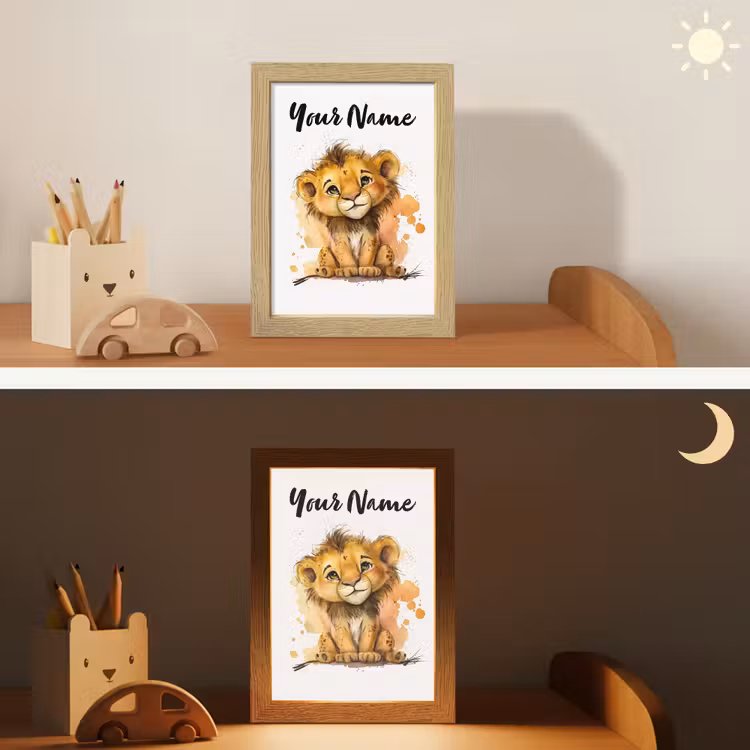 Leeuw - Waterverf - Bruin - Dieren - Meisjes - Jongens Light Box met kabel (Kinderlampje) klein -sfeer3_kind