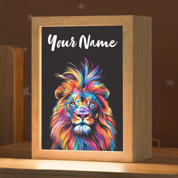 Leeuwen - Kleurrijk - Zwart - Dieren Light Box met kabel (Kinderlampje) klein -zzz_3d_website