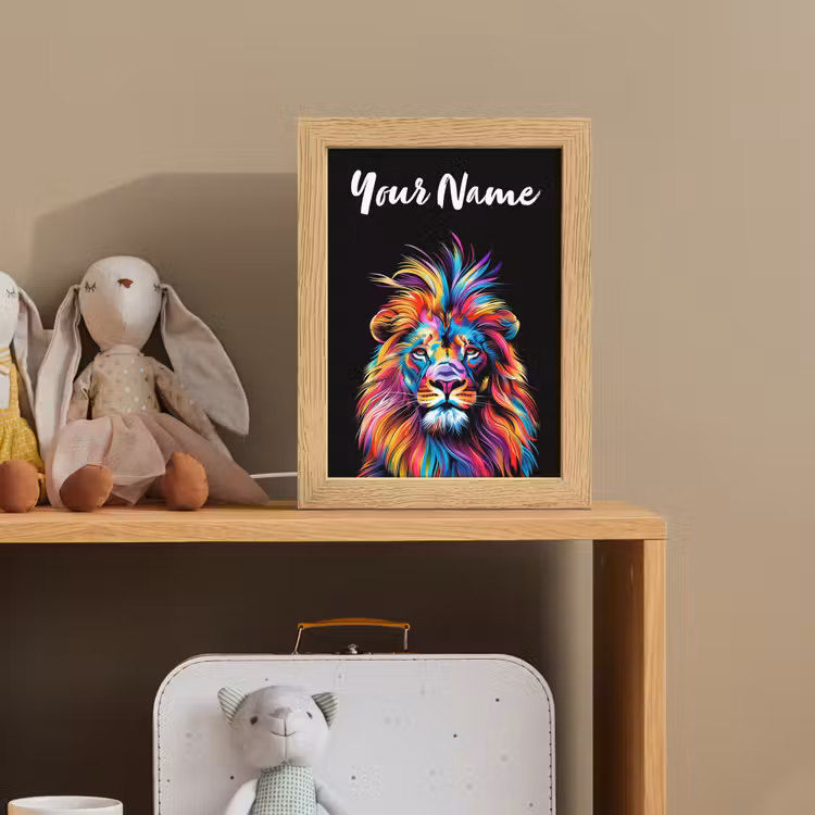 Leeuwen - Kleurrijk - Zwart - Dieren Light Box met kabel (Kinderlampje) klein -sfeer2_kind