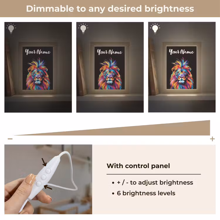 Leeuwen - Kleurrijk - Zwart - Dieren Light Box met kabel (Kinderlampje) klein -USP_dimbaarEN