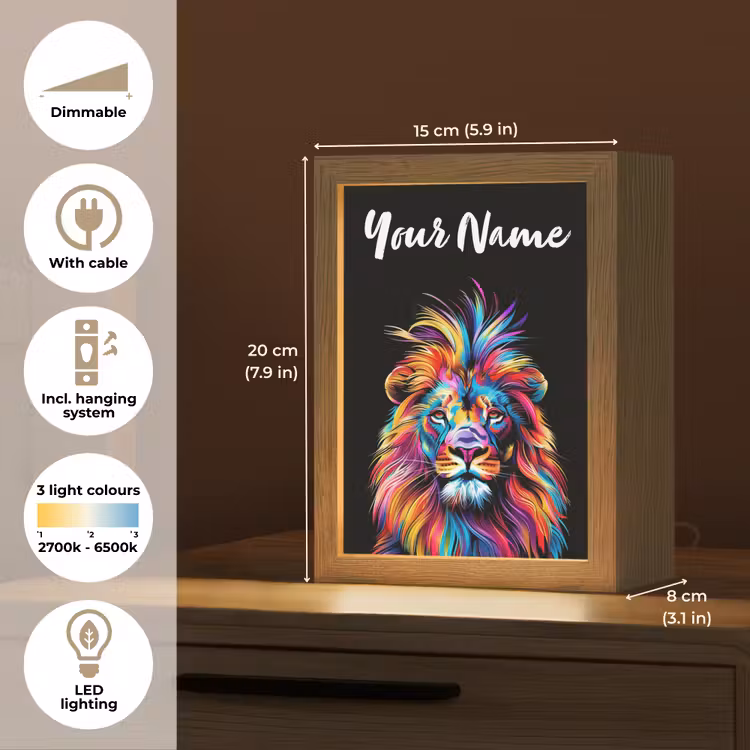 Leeuwen - Kleurrijk - Zwart - Dieren Light Box met kabel (Kinderlampje) klein -USP_EN
