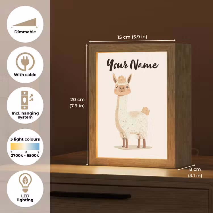 Lama - Dieren - Boerderij - Pastel Light Box met kabel (Kinderlampje) klein -USP_EN