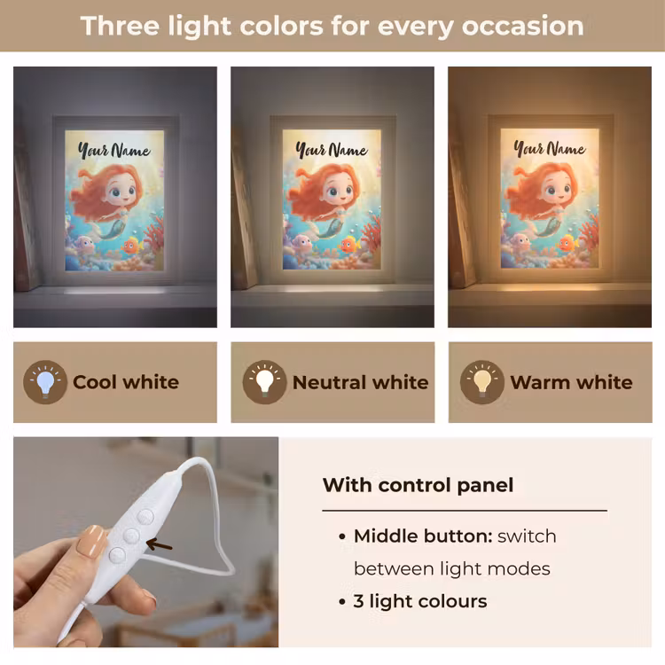 Zeemeermin - Vissen - Koraal Light Box met kabel (Kinderlampje) klein -USP_lichtkleurEN