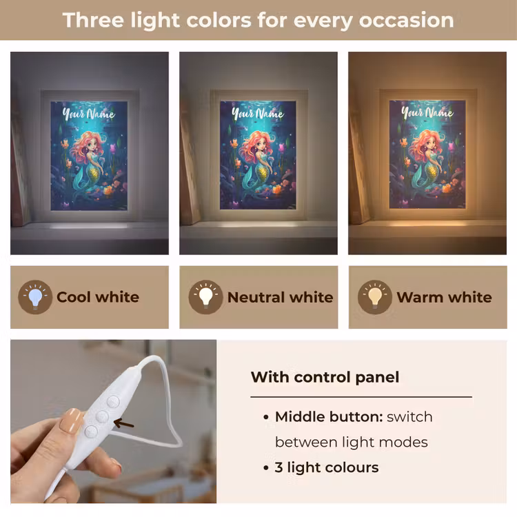 Zeemeermin - Bloemen - Onderwater - Meisjes - Kind Light Box met kabel (Kinderlampje) klein -USP_lichtkleurEN