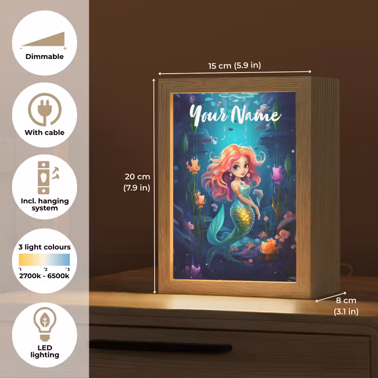 Zeemeermin - Bloemen - Onderwater - Meisjes - Kind Light Box met kabel (Kinderlampje) klein -USP_EN