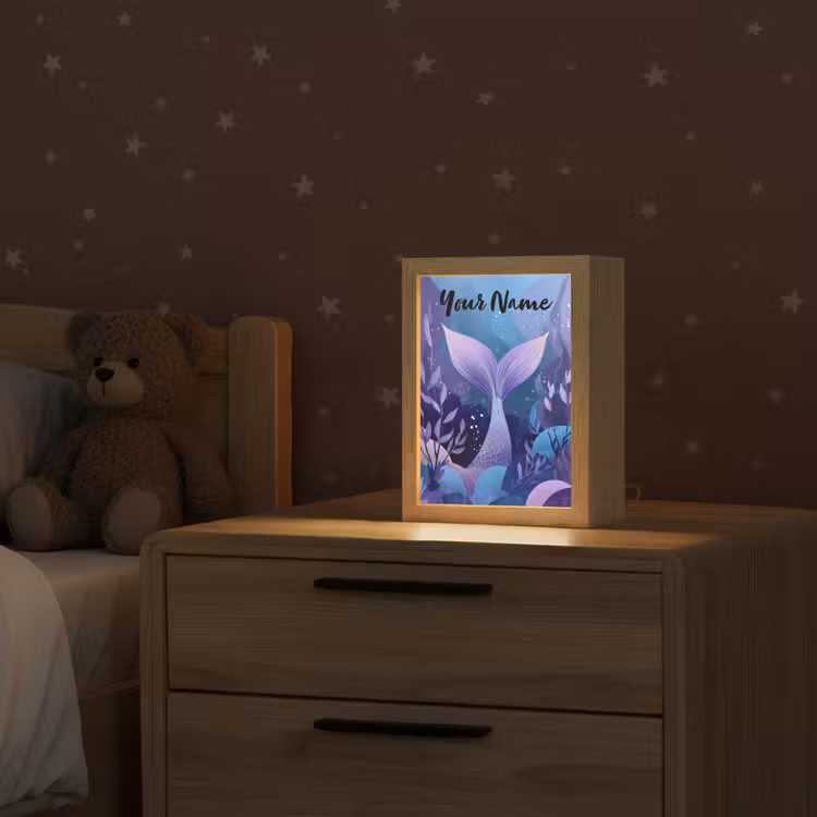 Zeemeerminnenstaart - Onderwaterplanten - Paars - Blauw Light Box met kabel (Kinderlampje) klein -sfeer1_kind