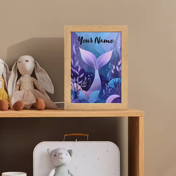 Zeemeerminnenstaart - Onderwaterplanten - Paars - Blauw Light Box met kabel (Kinderlampje) klein -sfeer2_kind
