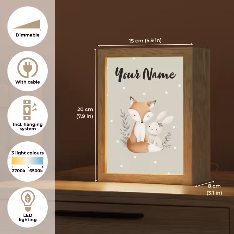Minimalistisch - Dieren - Bladeren - Stippen Light Box met kabel (Kinderlampje) klein -USP_EN
