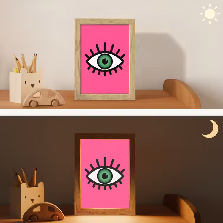 Minimalistisch - Oog - Roze Light Box met kabel (Kinderlampje) klein -sfeer3_kind