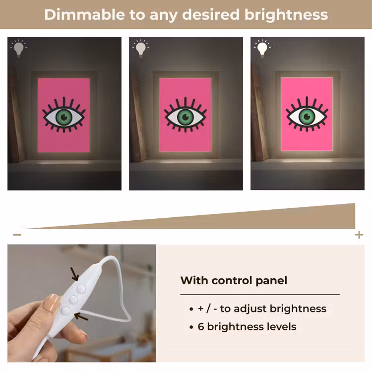 Minimalistisch - Oog - Roze Light Box met kabel (Kinderlampje) klein -USP_dimbaarEN