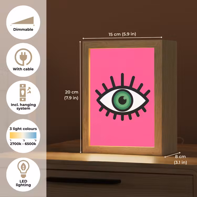 Minimalistisch - Oog - Roze Light Box met kabel (Kinderlampje) klein -USP_EN