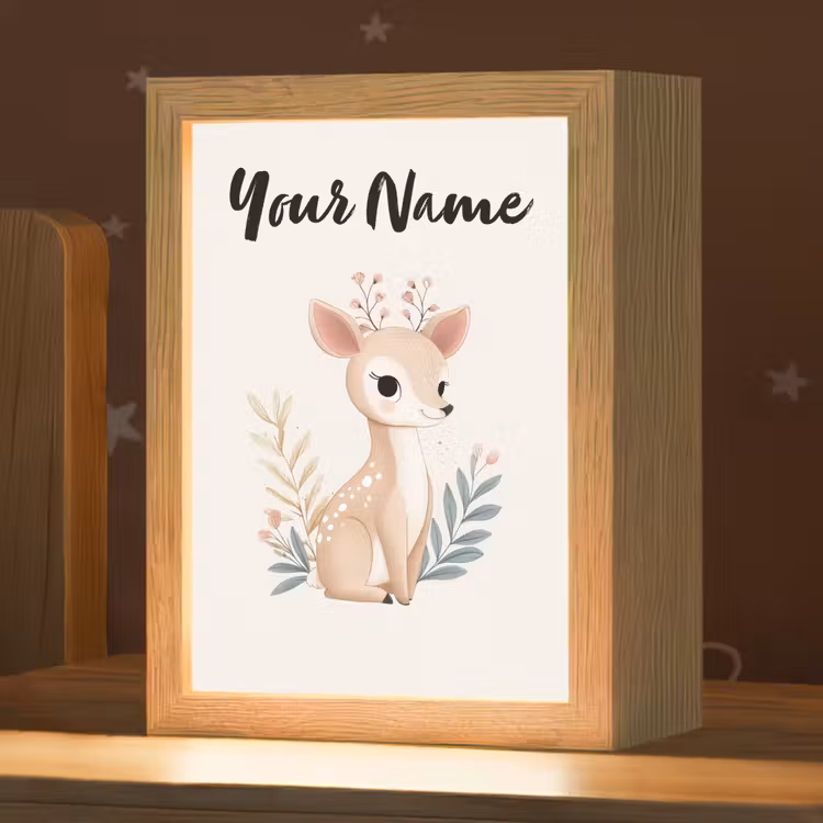 Minimalistisch - Hertje - Aquarel - Bladeren Light Box met kabel (Kinderlampje) klein -zzz_3d_website